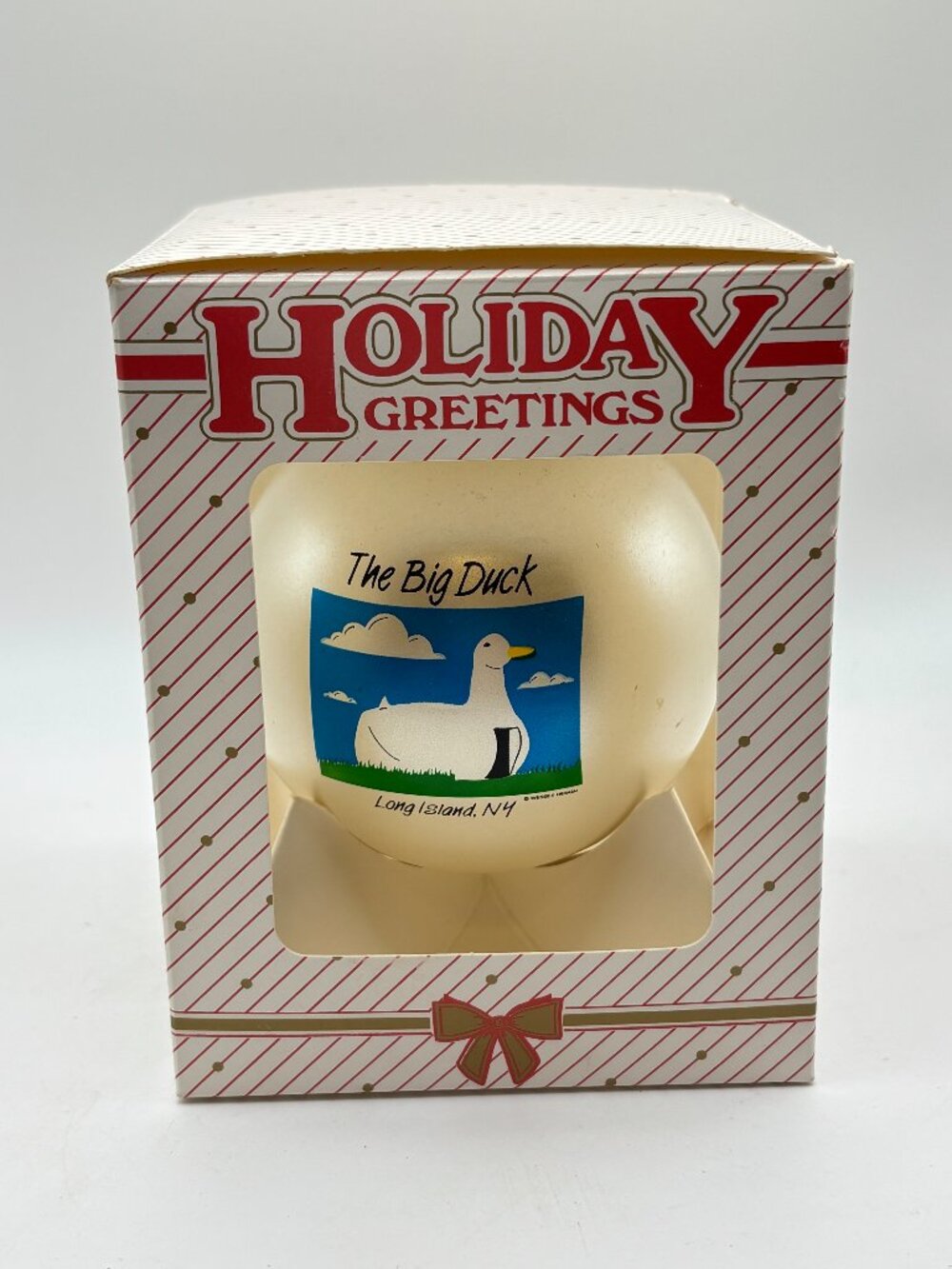 VTG 90's Long Island The Big Duck Christmas Ornament White Satin Finish NOS NIB